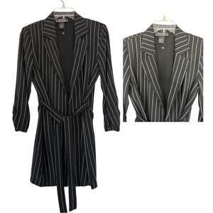 NYCC Women’s Black Pinstripe Belted Long Sleeve Blazer Cardigan Size S Classic
